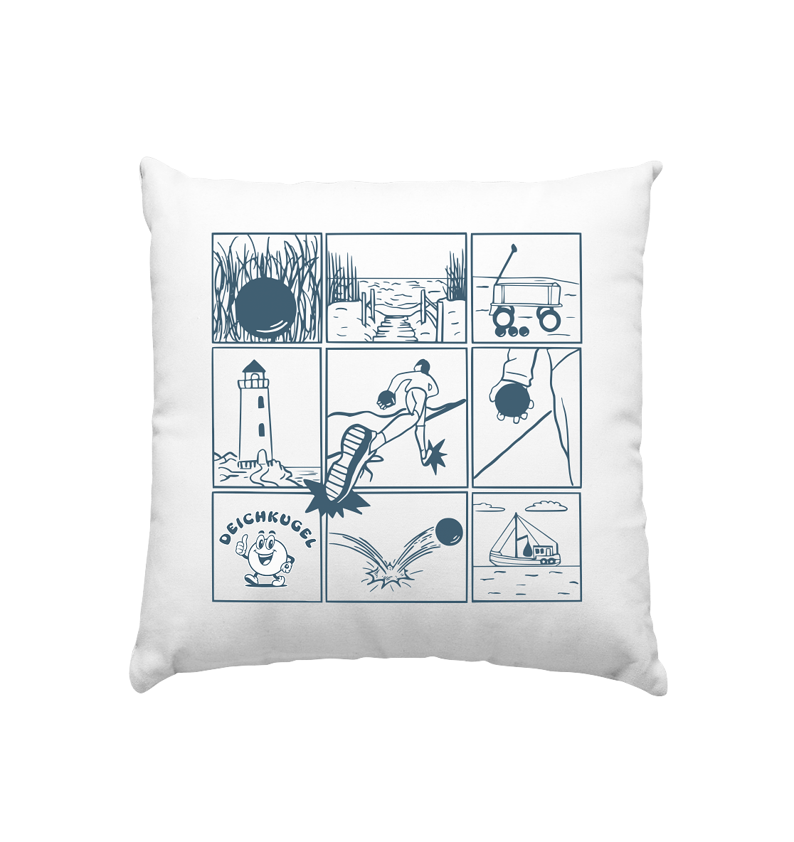 Bosseln Pictogramm blau - Kissen 40x40cm