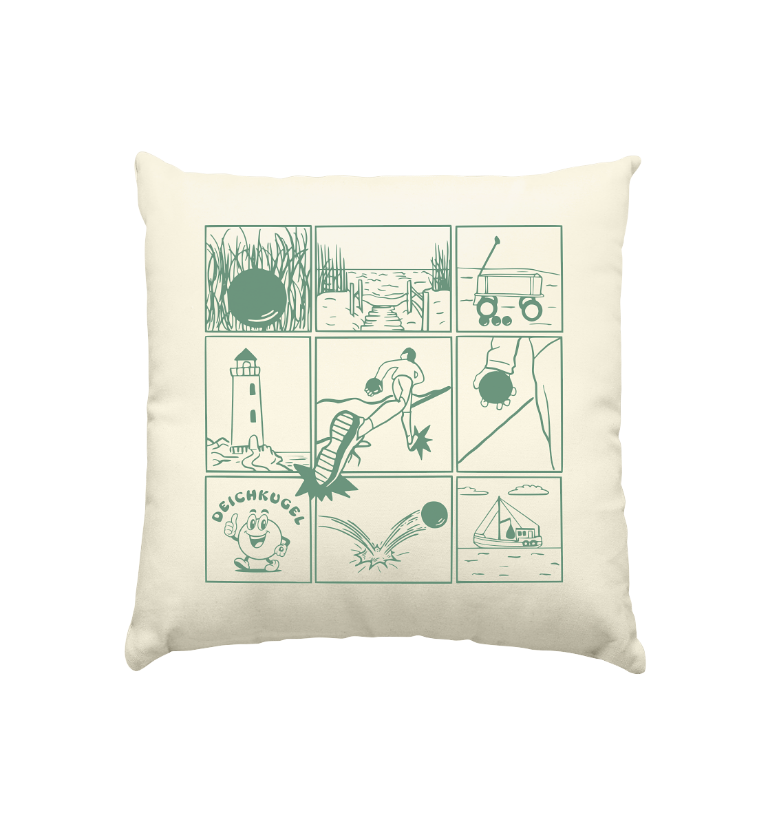 Bosseln Pictogramm grün - Kissen natur 40x40cm